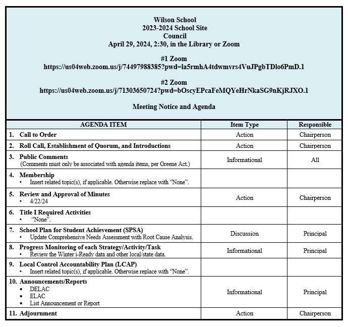  School Site Council 4/29/24